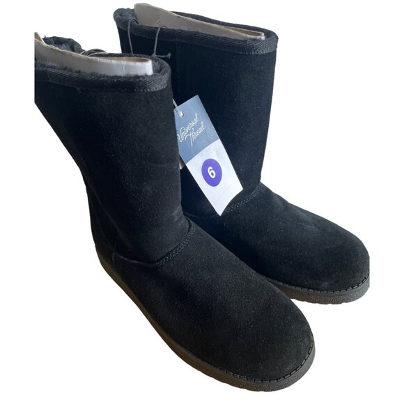 NWT Boots Universal Thread Leather Soph Shearling Style Black Womens Size 6 - Picture 1 of 7